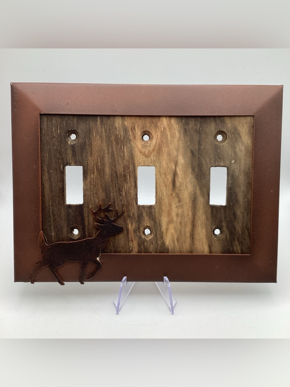Triple Switch Cover Plate Wooden Toggle Brown Custom Decor Elk Deer